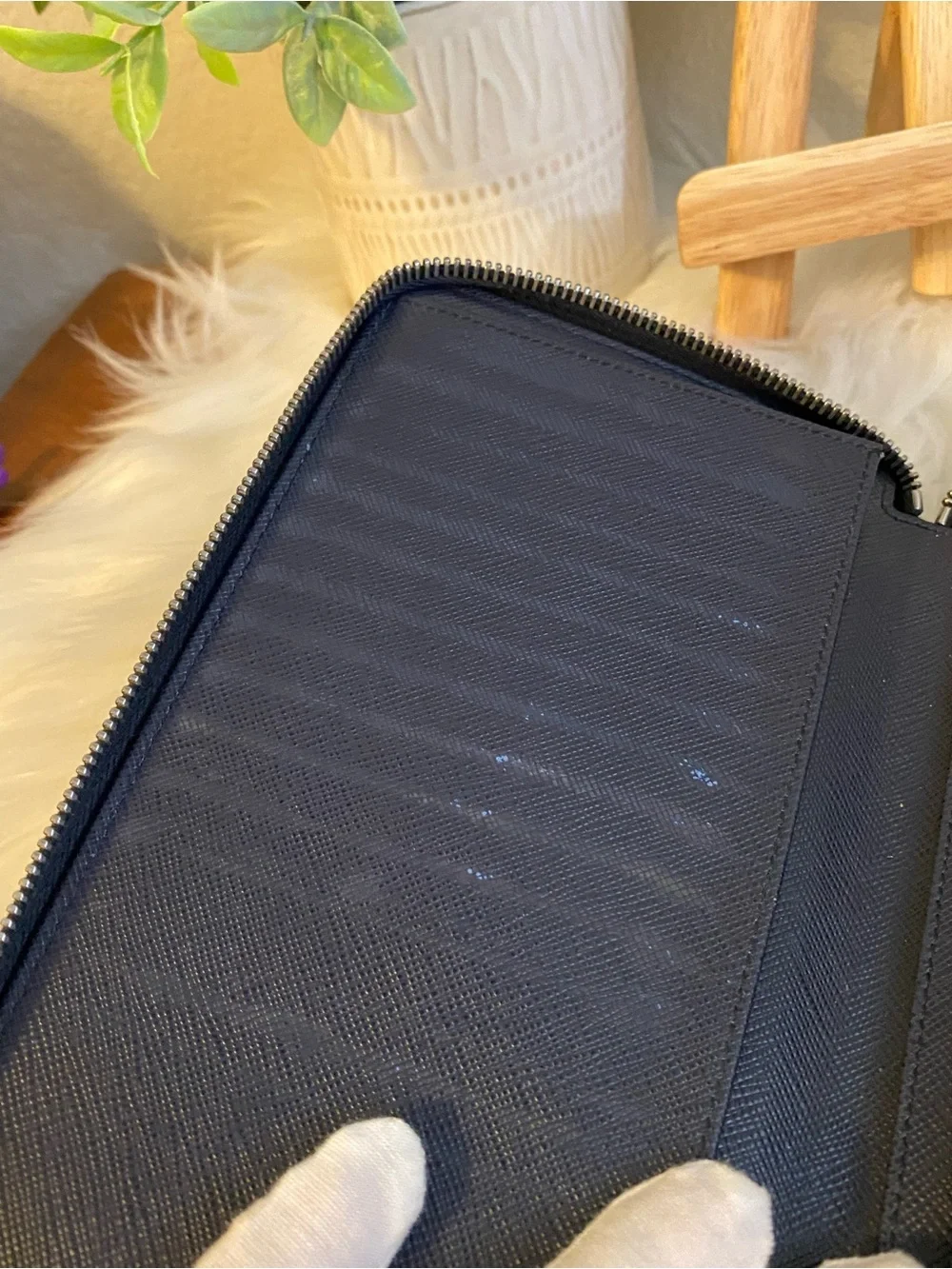 PRADA Unisex Saffiano Double Zip Travel Organizer/ Clutch Wallet with Stripe